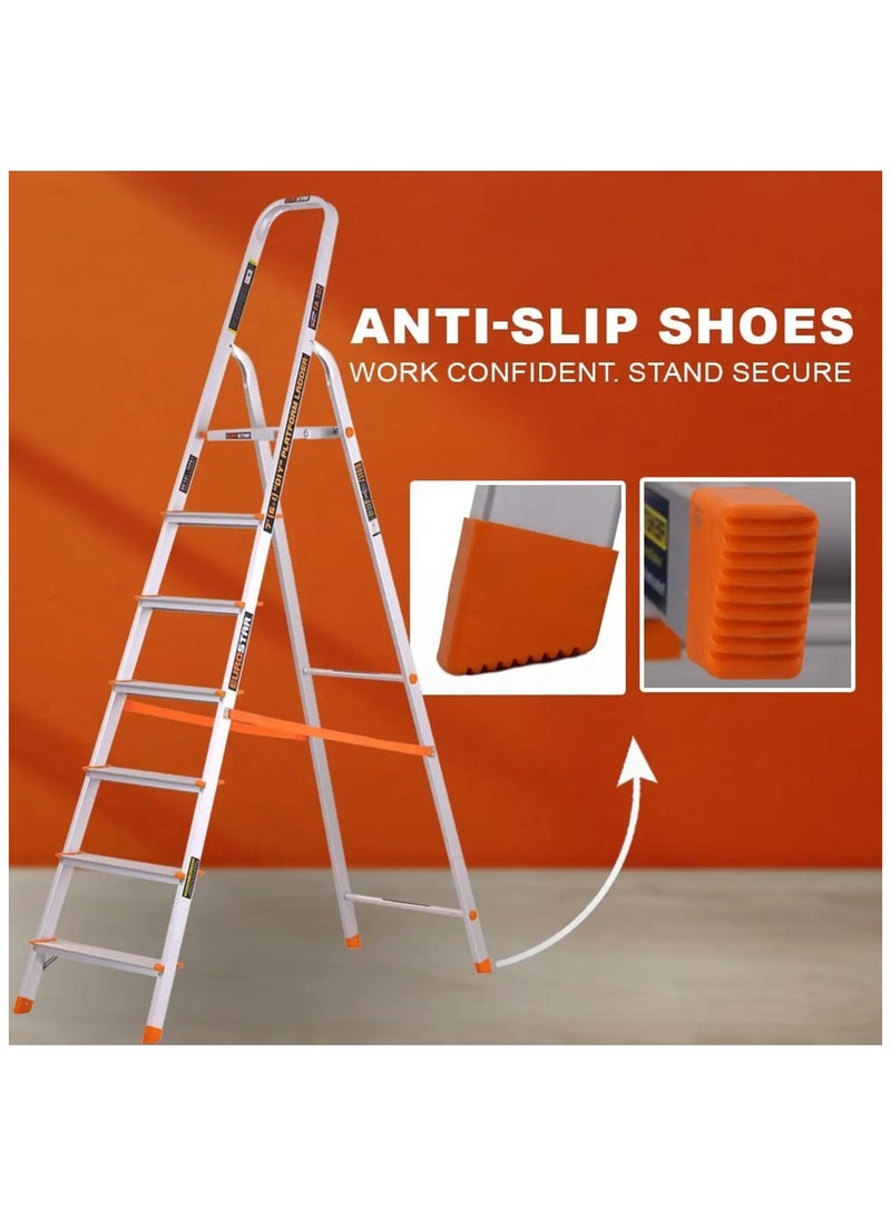 يوروستار سلم خفيف الوزن وقوي مكون من 7 درجات للمنزل مع أحذية مضادة للانزلاق سلم من الألومنيوم (مع منصة) - Image 3